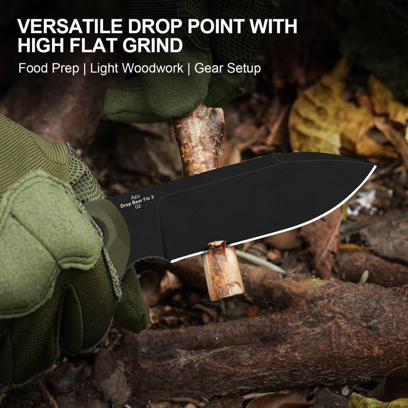 KIZER Drop Bear Fix 3 Fixed Blade Knife, 3.8" D2 Blade EDC Camping Knife with Olive Green G10 Handle, Small Hunting Knives with Sheath, Outdoor Survival Knives with Pocket Clip and Lanyard, 1101M1 - Image 3